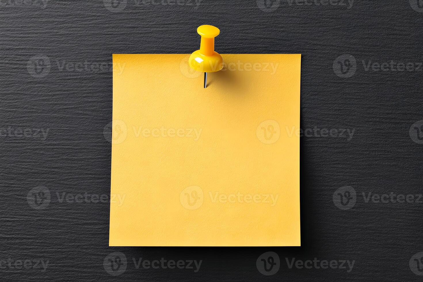 Bright yellow sticky note for mockup, pinned to a textured black surface, ready for reminders or messages in an office or home setting photo