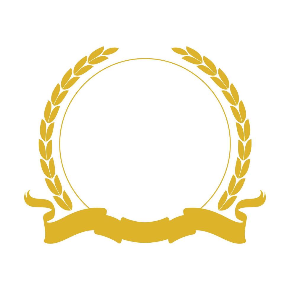 Golden Laurel Wreath Circle Frame with Ribbon vector