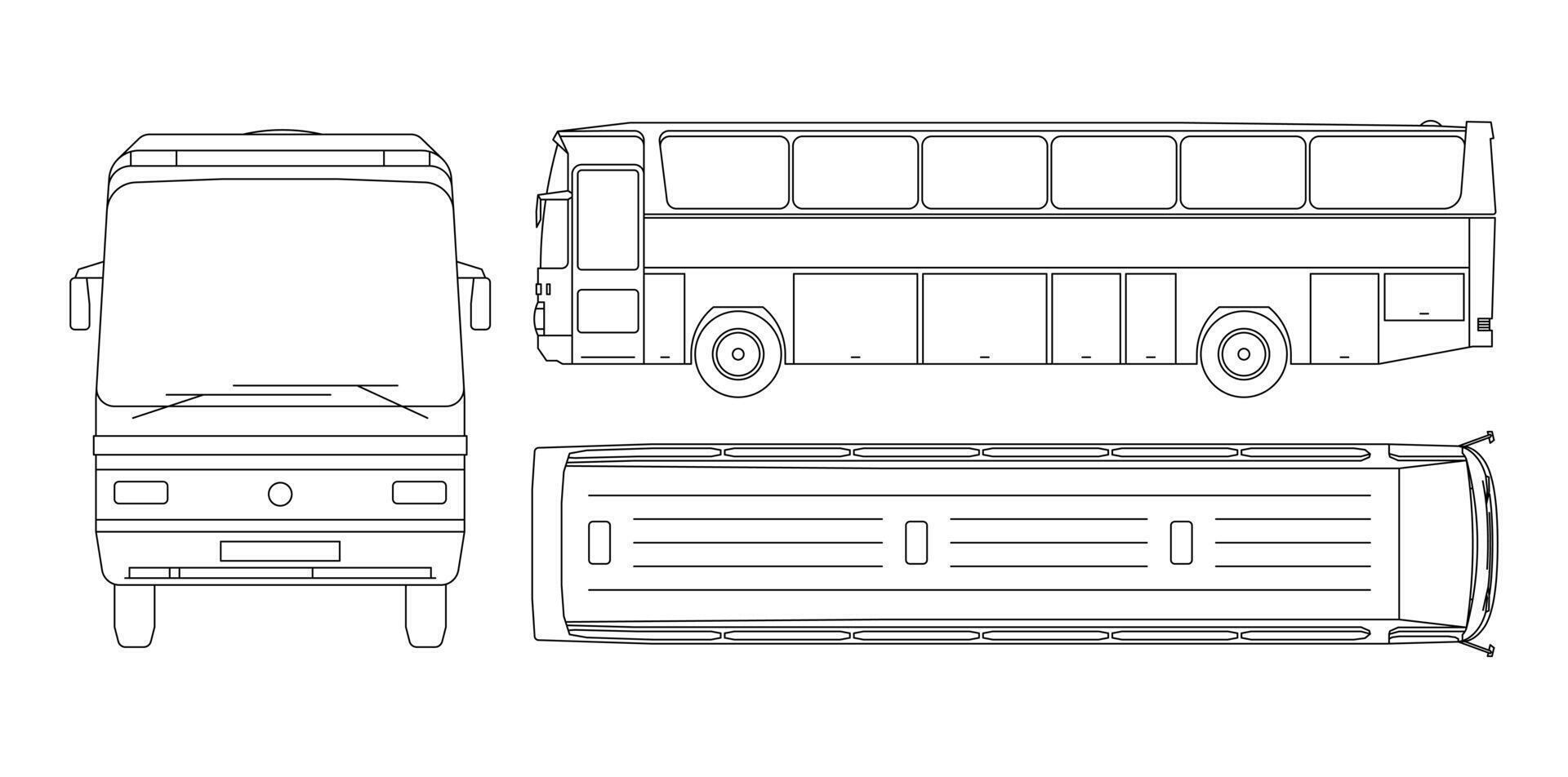 Bus Set Outline Side Top Front Views vector