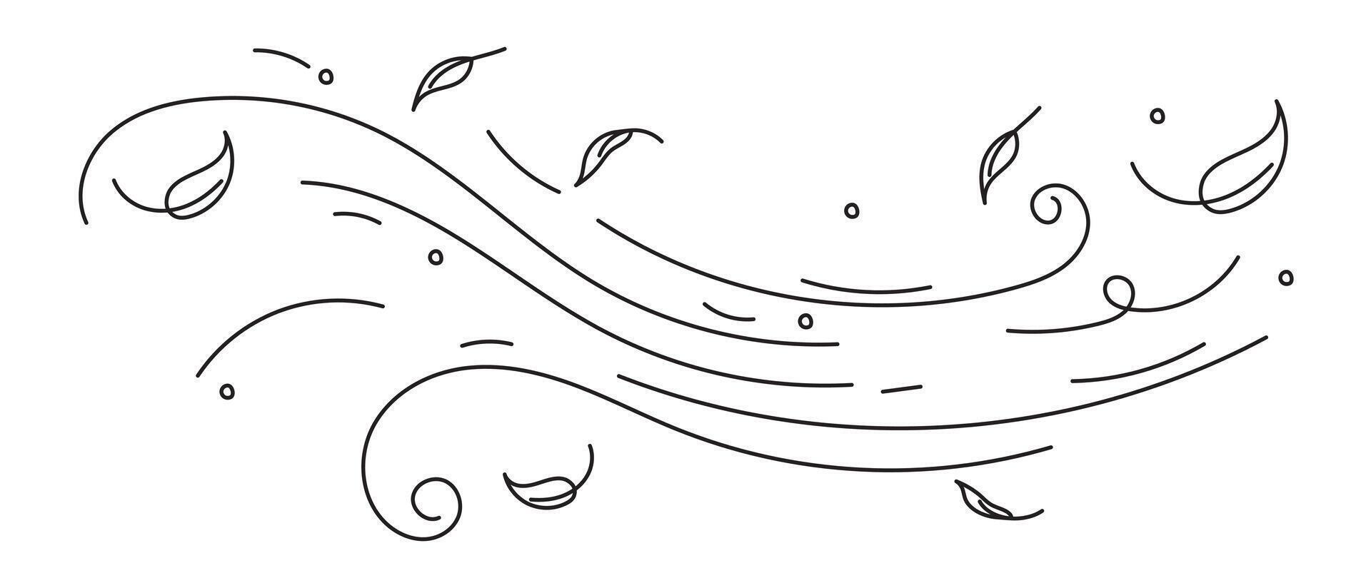 sketchy hand drawn leaf wind pattern art vector
