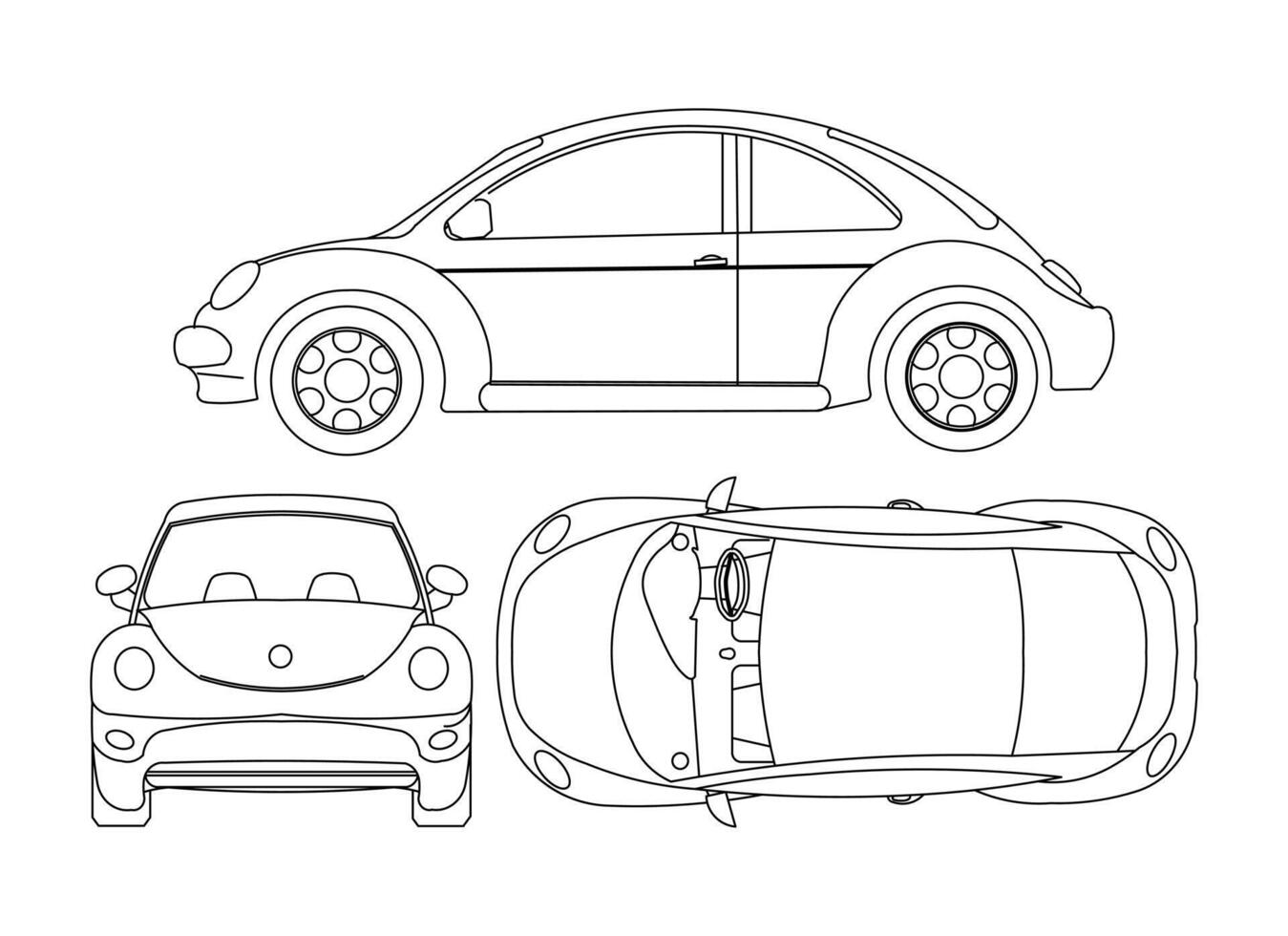 Sport Car Concept Outline Side Front Top Views vector