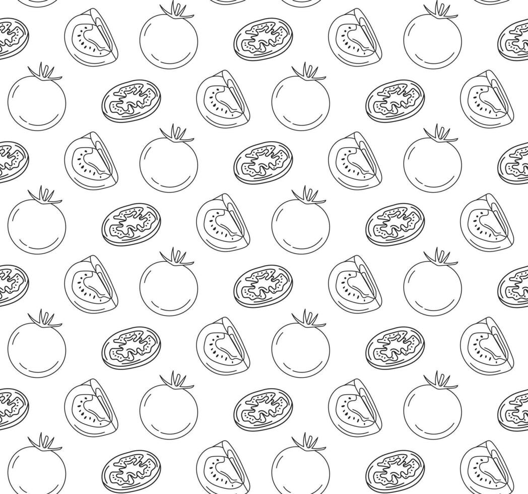 minimal tomato outline seamless pattern on black vector