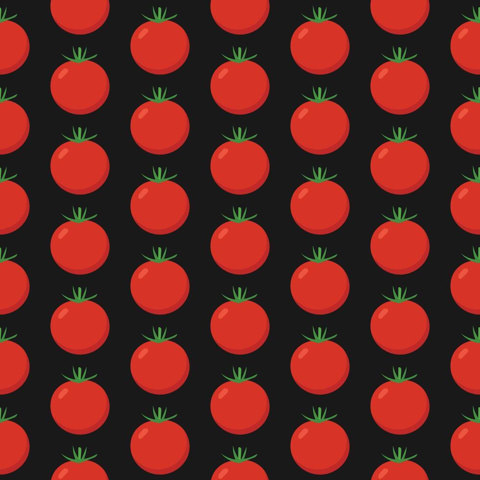 flat fresh tomato seamless pattern on black vector