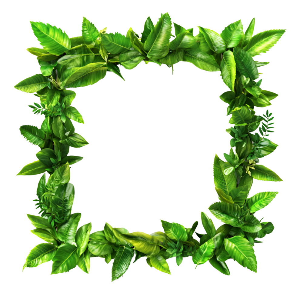 Green Leafy Square Frame Perfect For Natural Themed Celebrations Isolated on a Transparent Background png