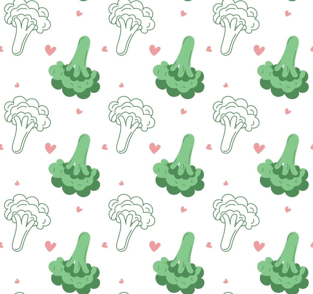 seamless broccoli pattern with flat green design vector