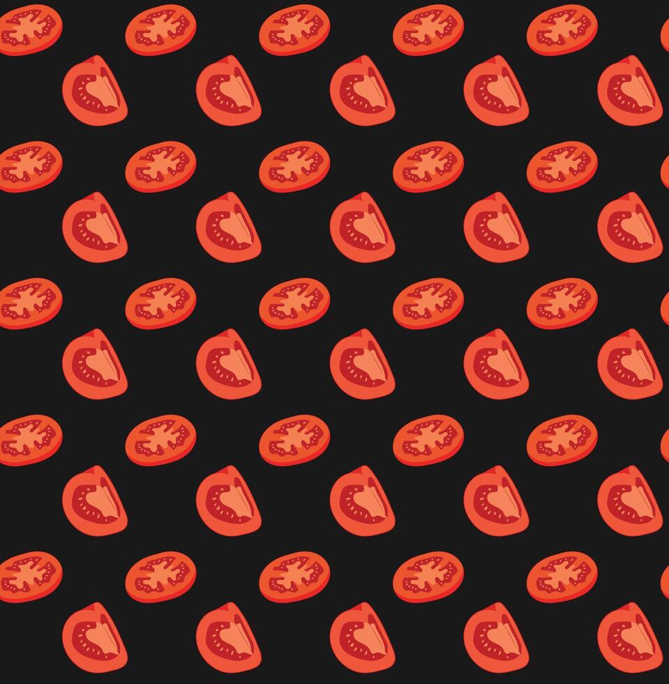 open sliced tomato seamless pattern on black vector