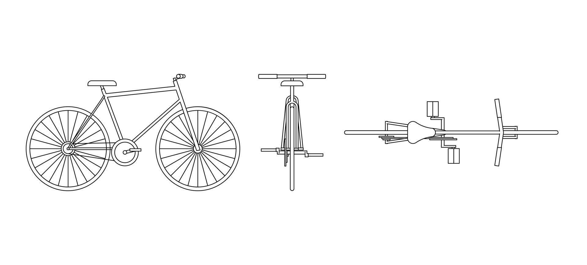 Bicycle Set Outline Side Top Front Views vector