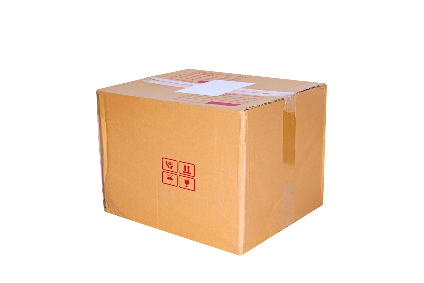 parcel crate box post for delivery shipping, cardboard paper carton box brown for packaging delivery, crate cargo paper box isolated on white photo