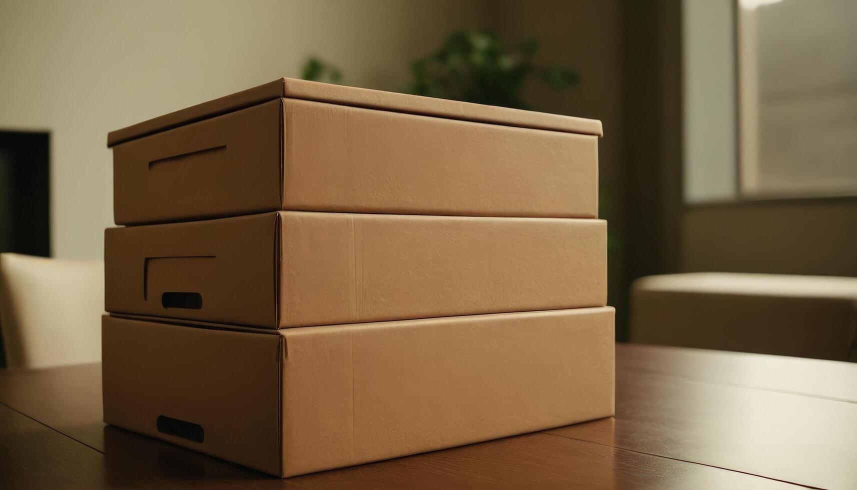 Three boxes stacked on top of each other on a table photo