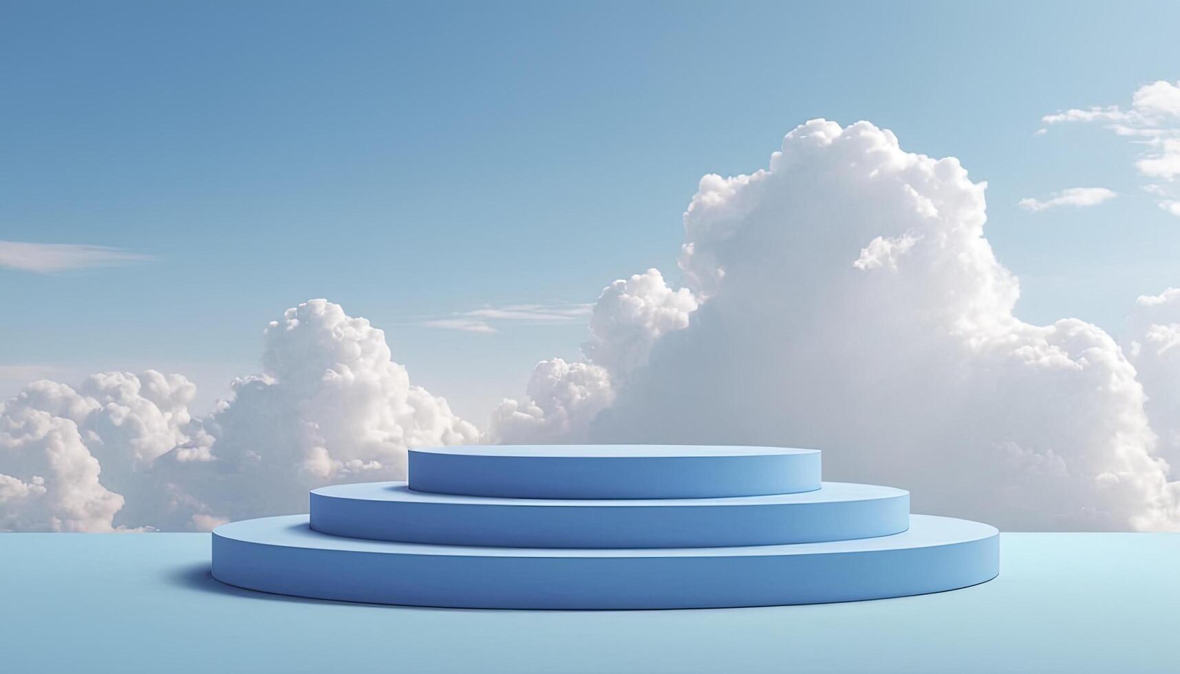 Blue podium with clouds in the background photo