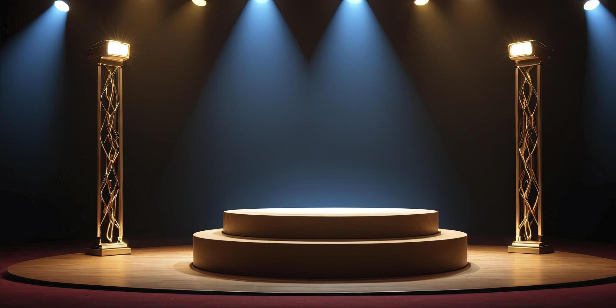 Stage with podium and spotlight on stage photo