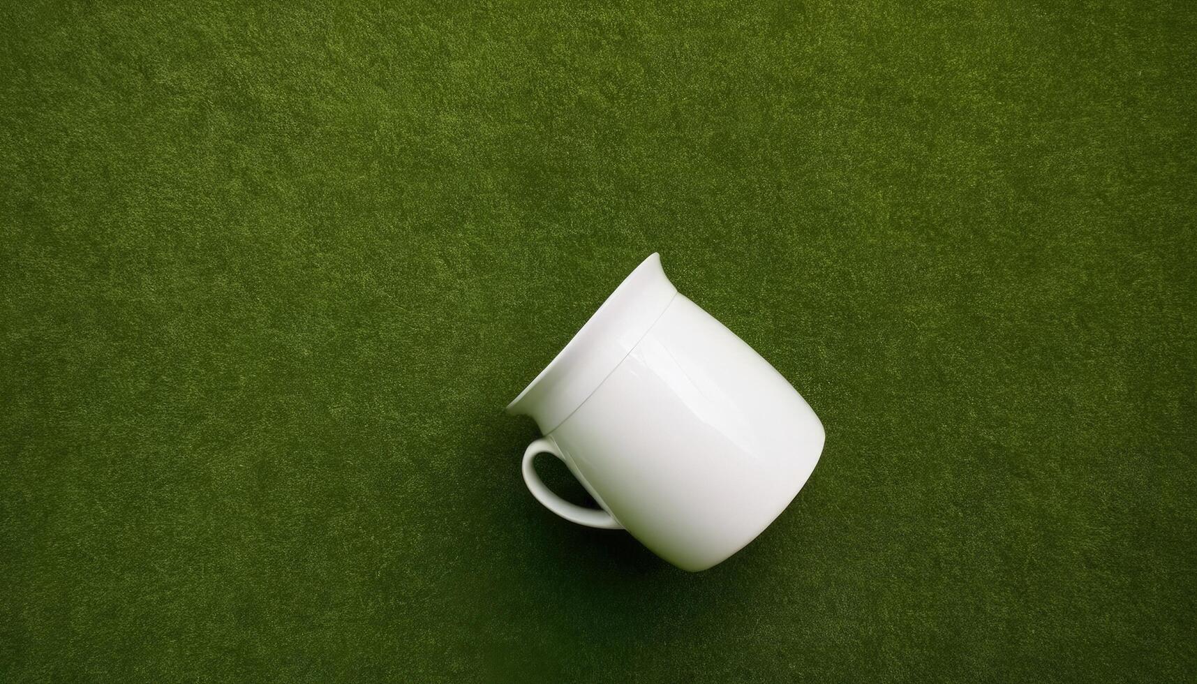 A white cup on a green background photo