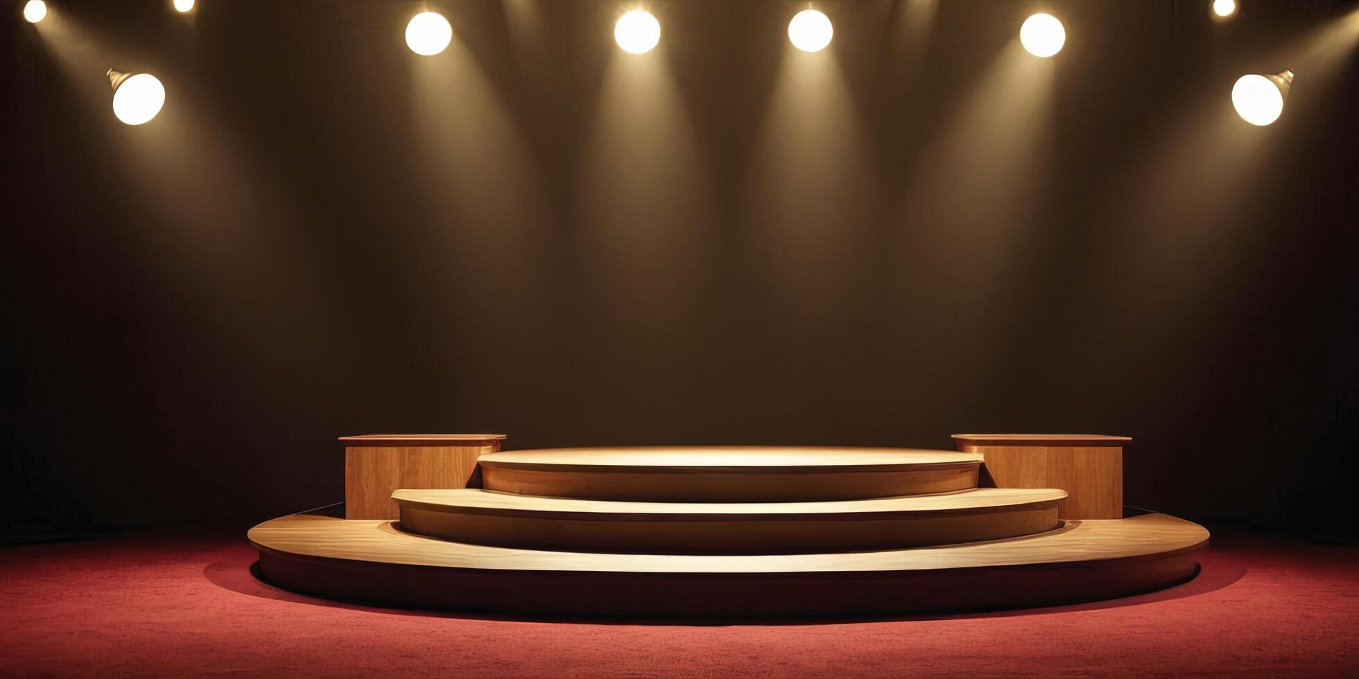 Stage with spotlight and stage lights photo