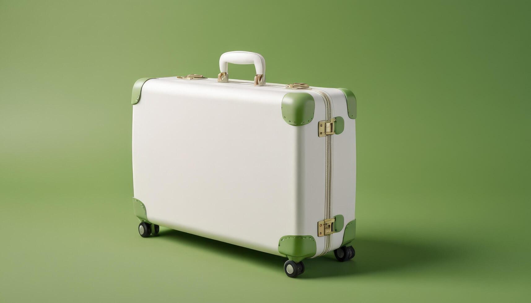 White suitcase on green background 3d render photo
