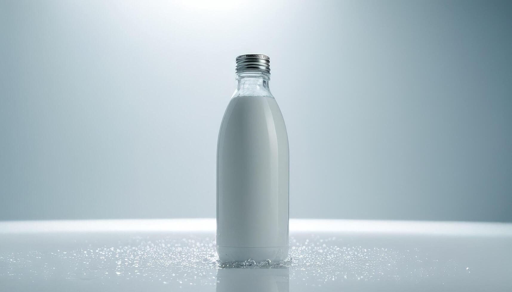 A white bottle with a silver cap sitting on a table photo
