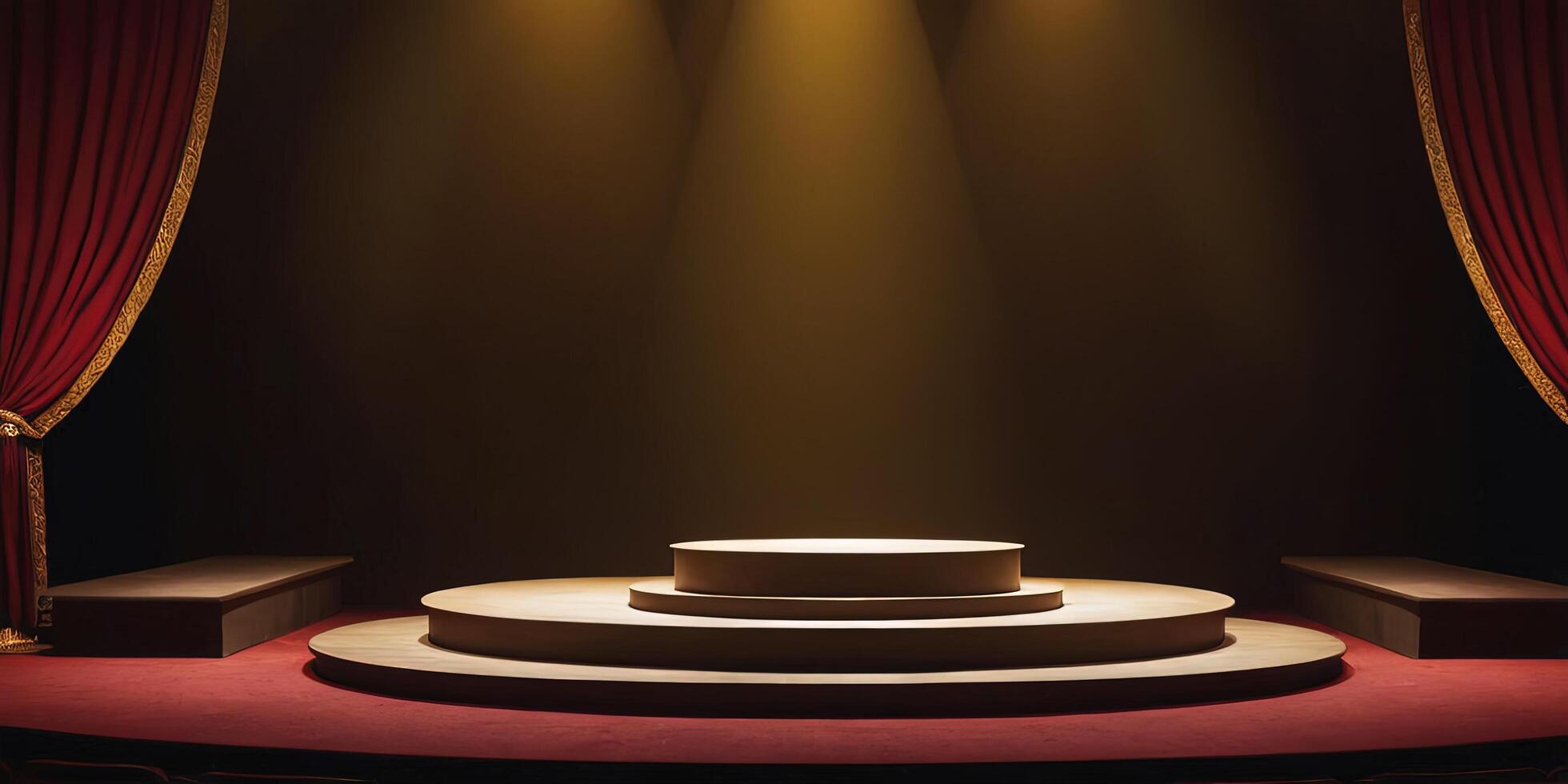 Stage with red curtains and spotlight photo