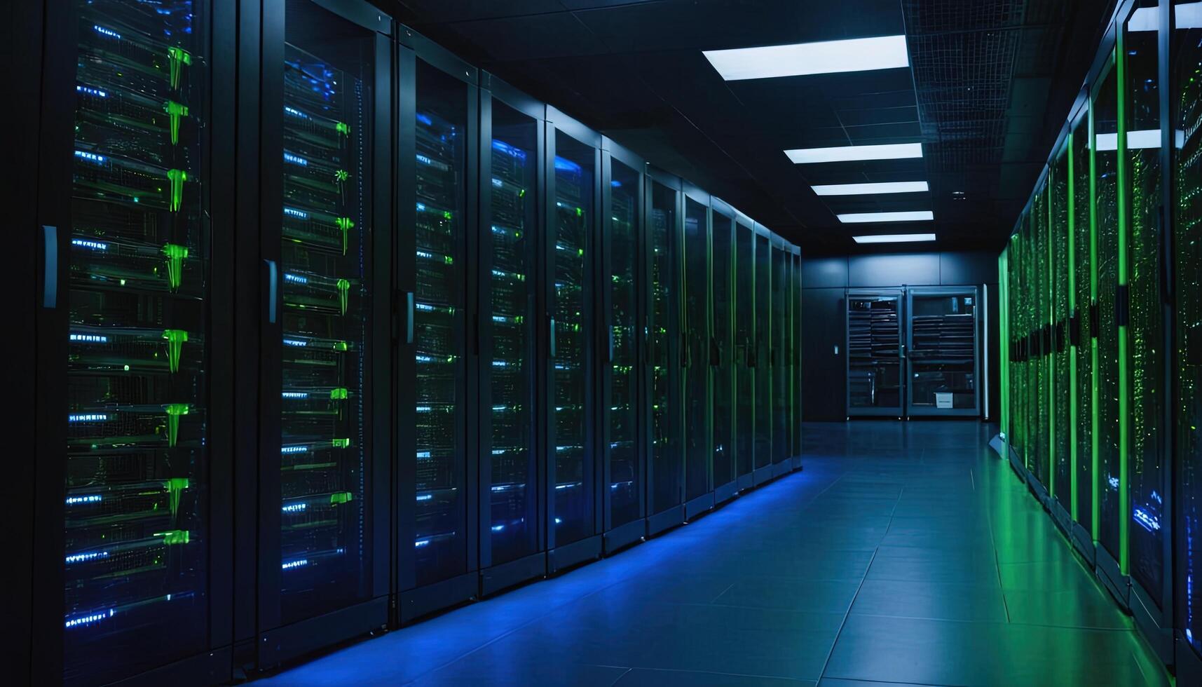 A long hallway with rows of servers photo