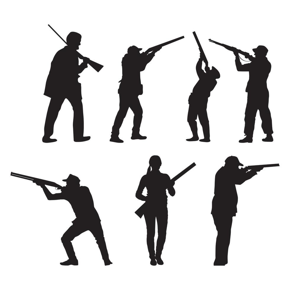 Shooting Silhouette, Skeet Shooting, Shooting Players vector