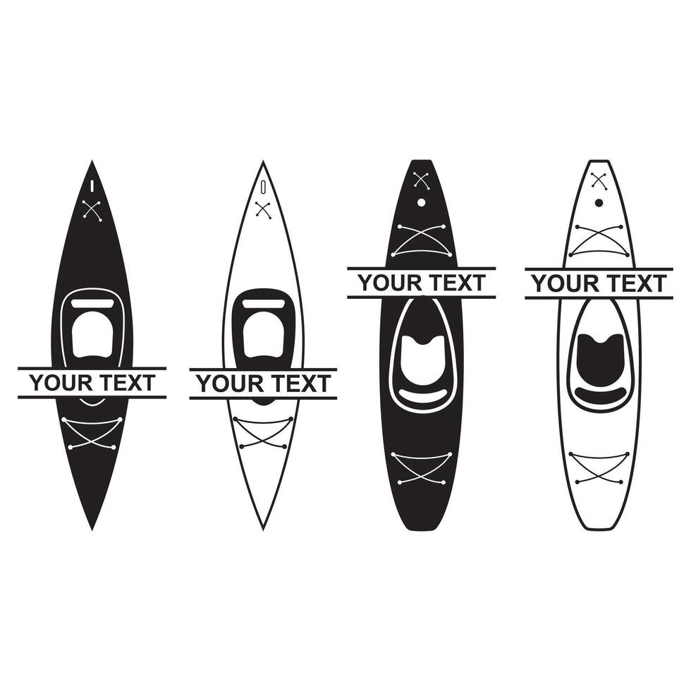Kayak Monogram, Kayak outline, Kayak Split Monogram vector