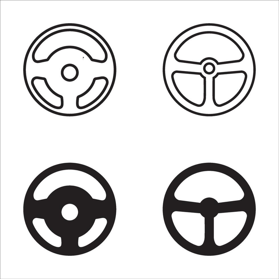 silhouette of car steering wheel icon set. vector