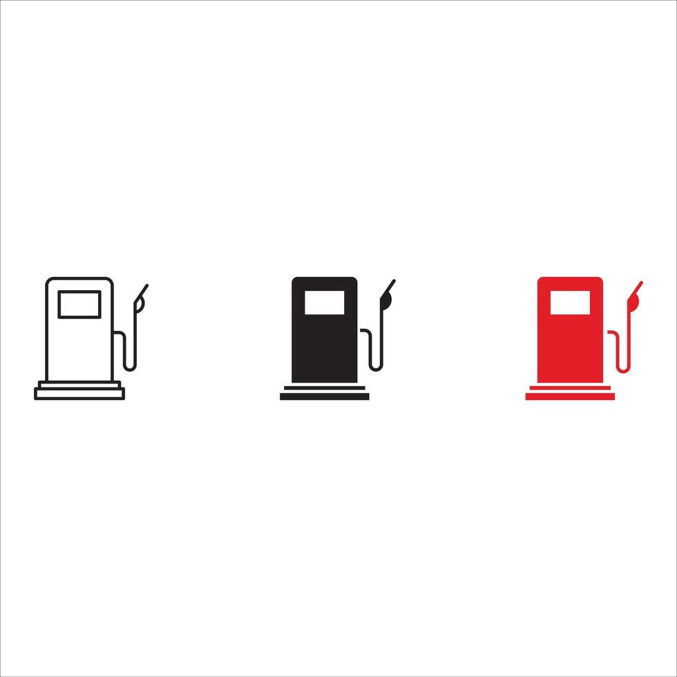 Gas station icon set black filled and outlined style. vector
