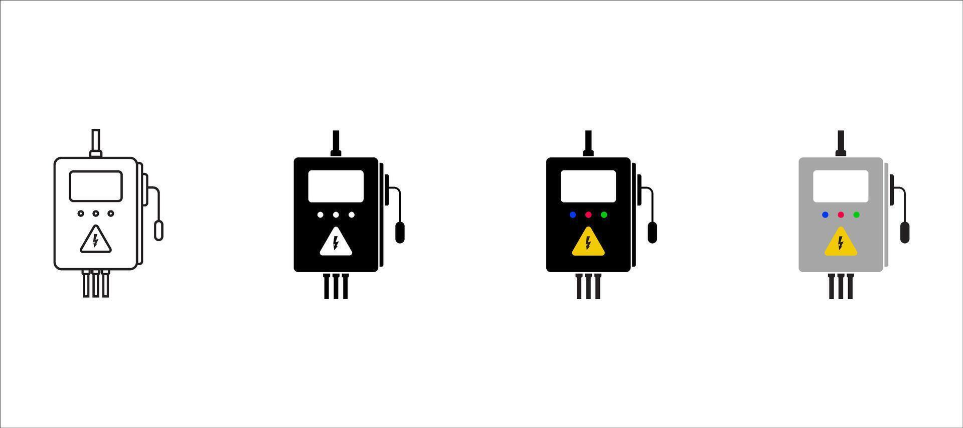 Electrical power switch panel with cover door icon set. Fuse box. Isolated illustration in flat style on white background vector