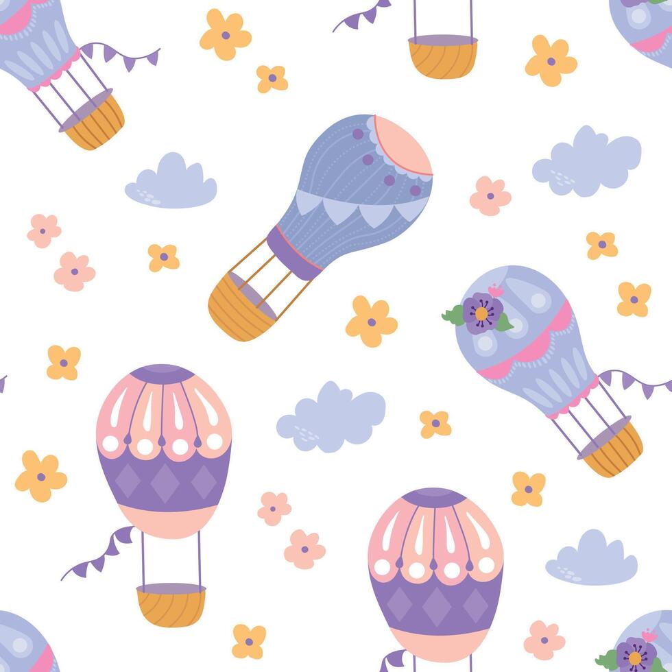Colorful Hot Air Balloons Pattern Illustration. Endless textures for your design vector