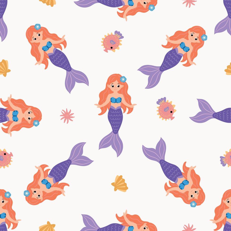 Seamless pattern with cute mermaids. Design for fabric, textile vector