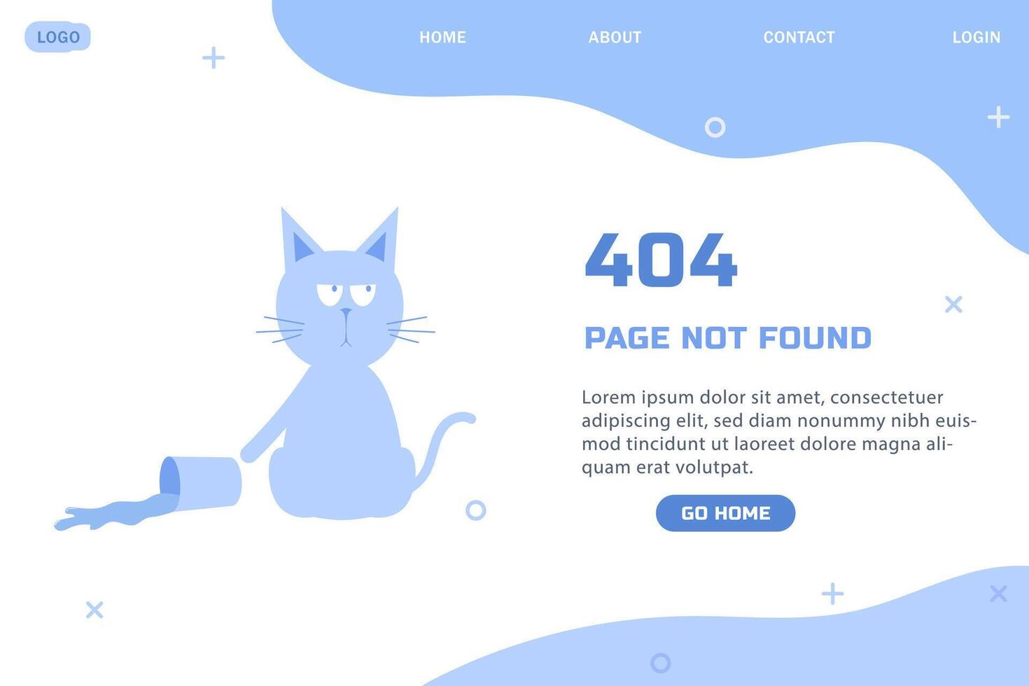 Flat illustration of 404 error page with funny cat concept of lost internet connection modern web page template not found minimal style user interface design banner vector