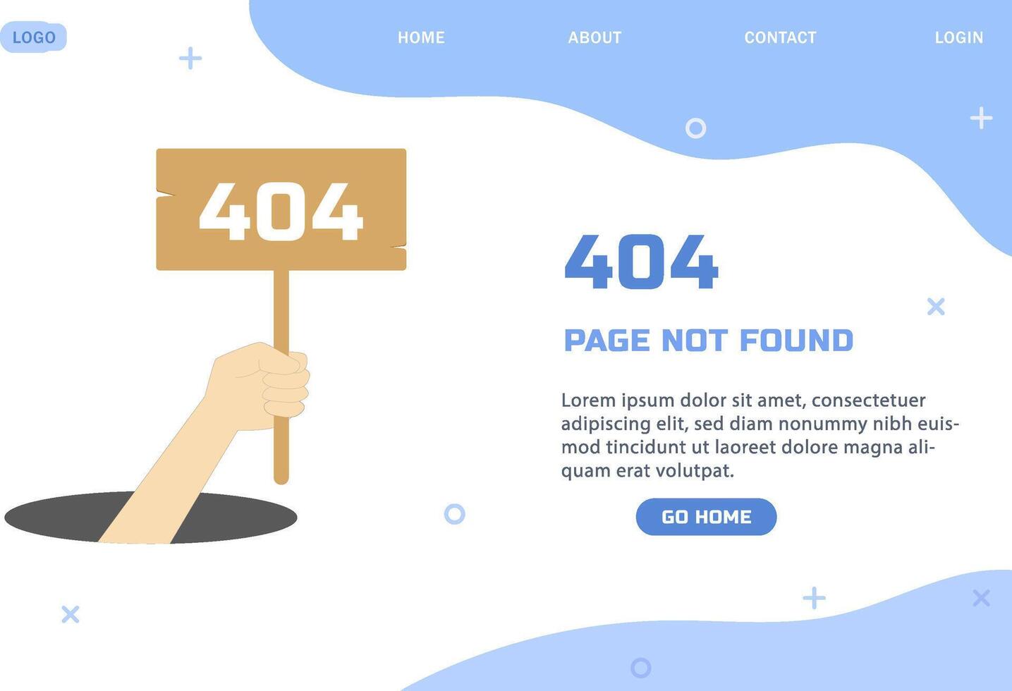 404 error page flat illustration hand holding text board banner vector