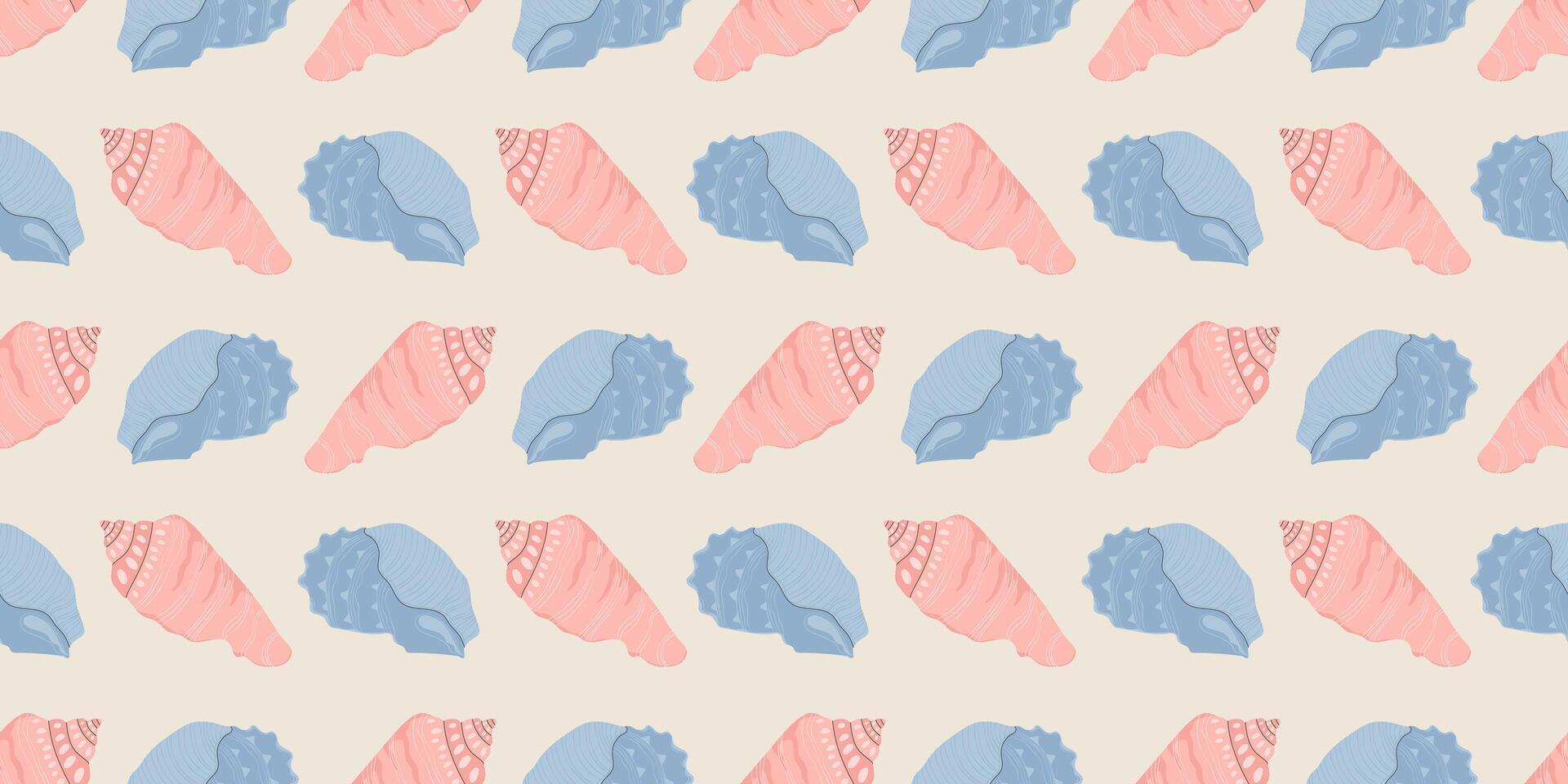 Summer seamless pattern with bright pink and blue shells vector