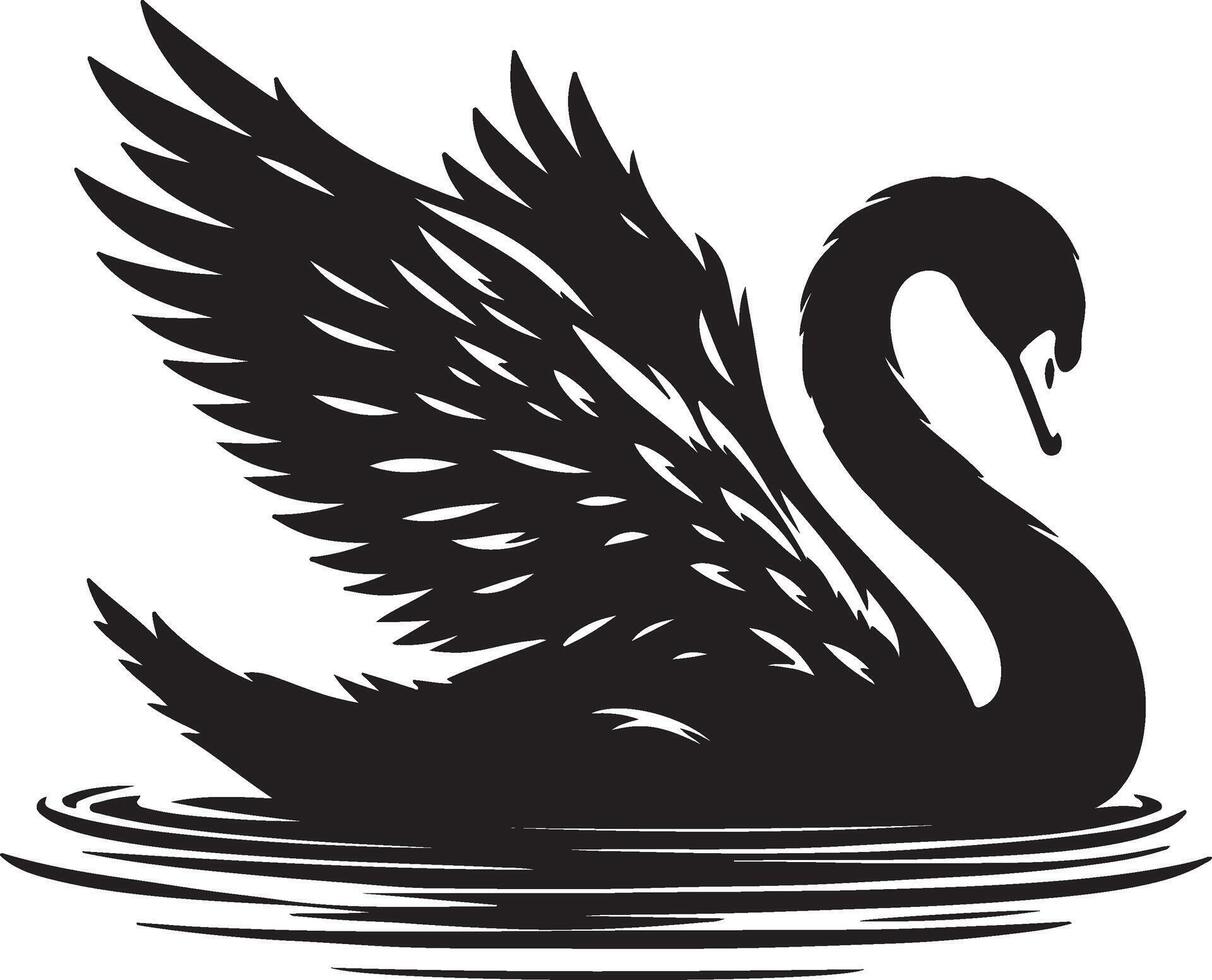 A black swan with wings partially spread swimming on water ripples in a illustration vector