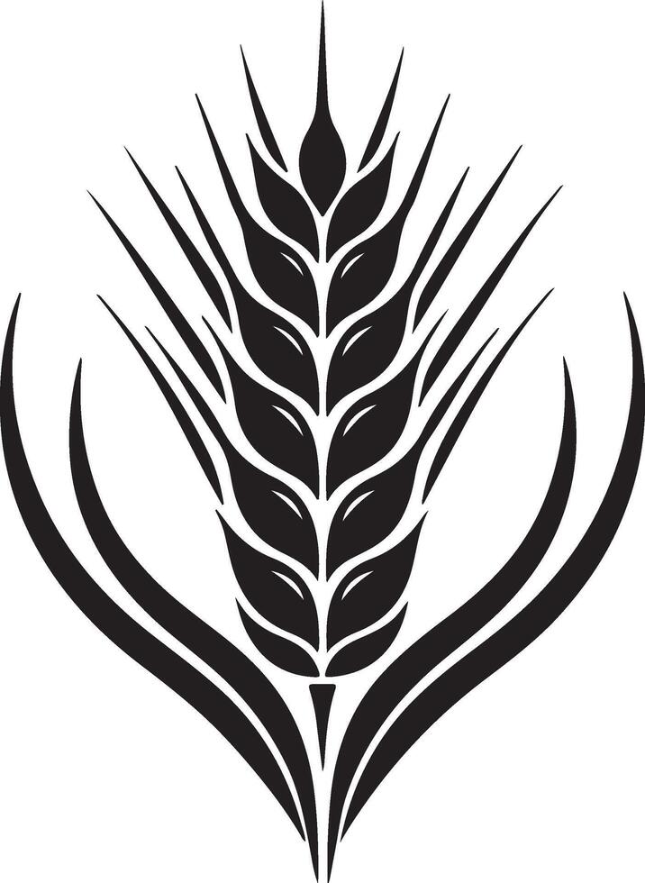 An artistic black and white illustration of a wheat stalk with detailed grain and sharp points vector