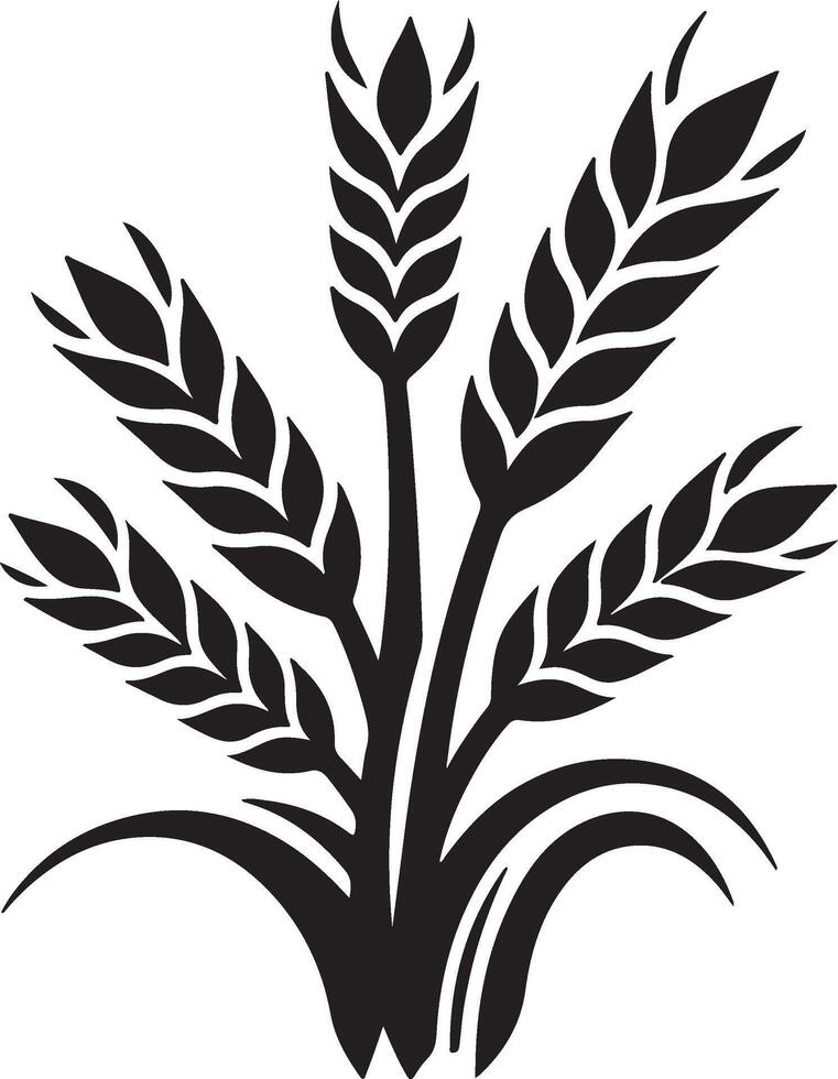 Black and white graphic illustration of a wheat stalk arrangement with several wheat heads vector