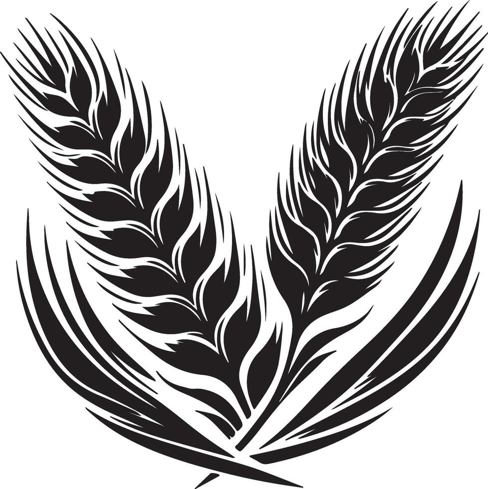Two stylized black wheat stalks with sharp details on a white background illustration art vector
