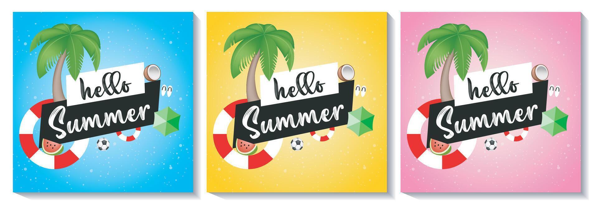 Hello summer post template set vector
