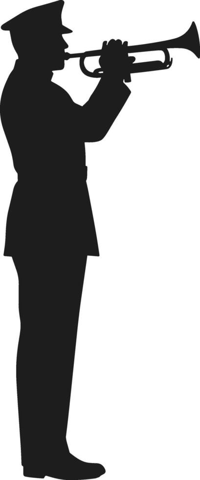 Military Trumpet Player Silhouette - Illustration of Standing Bugler in Uniform vector