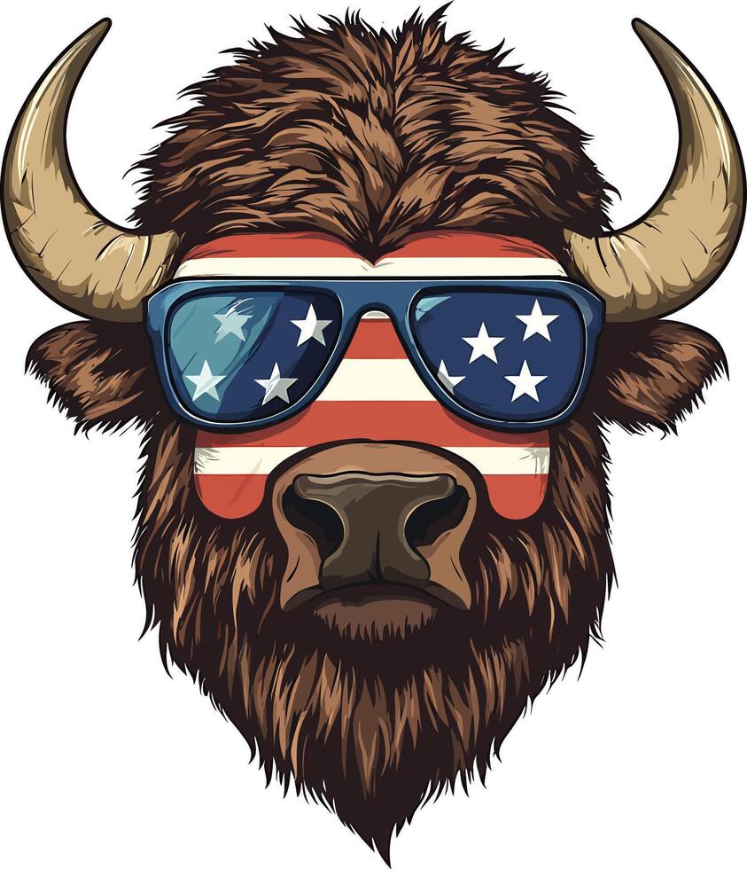An image of a bison wearing sunglasses with an american flag vector