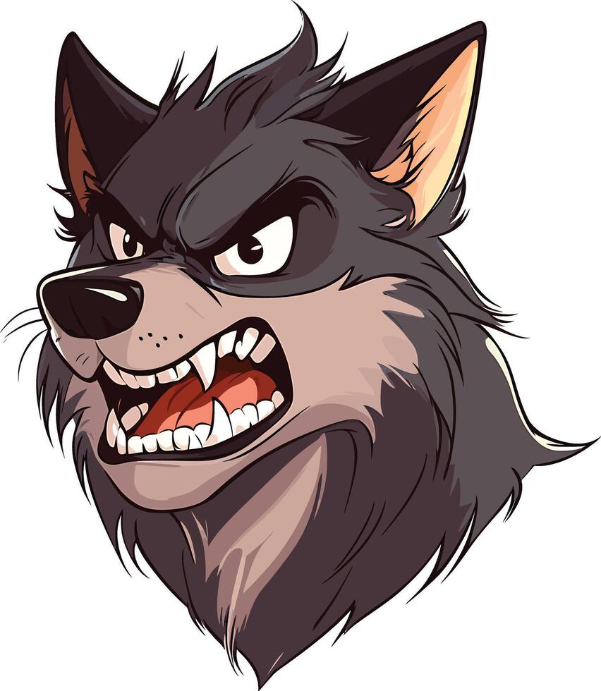 A cartoon wolf head with a big mouth vector