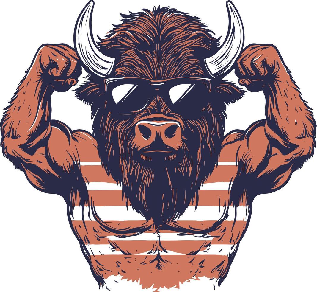 A bison with sunglasses and a shirt on vector