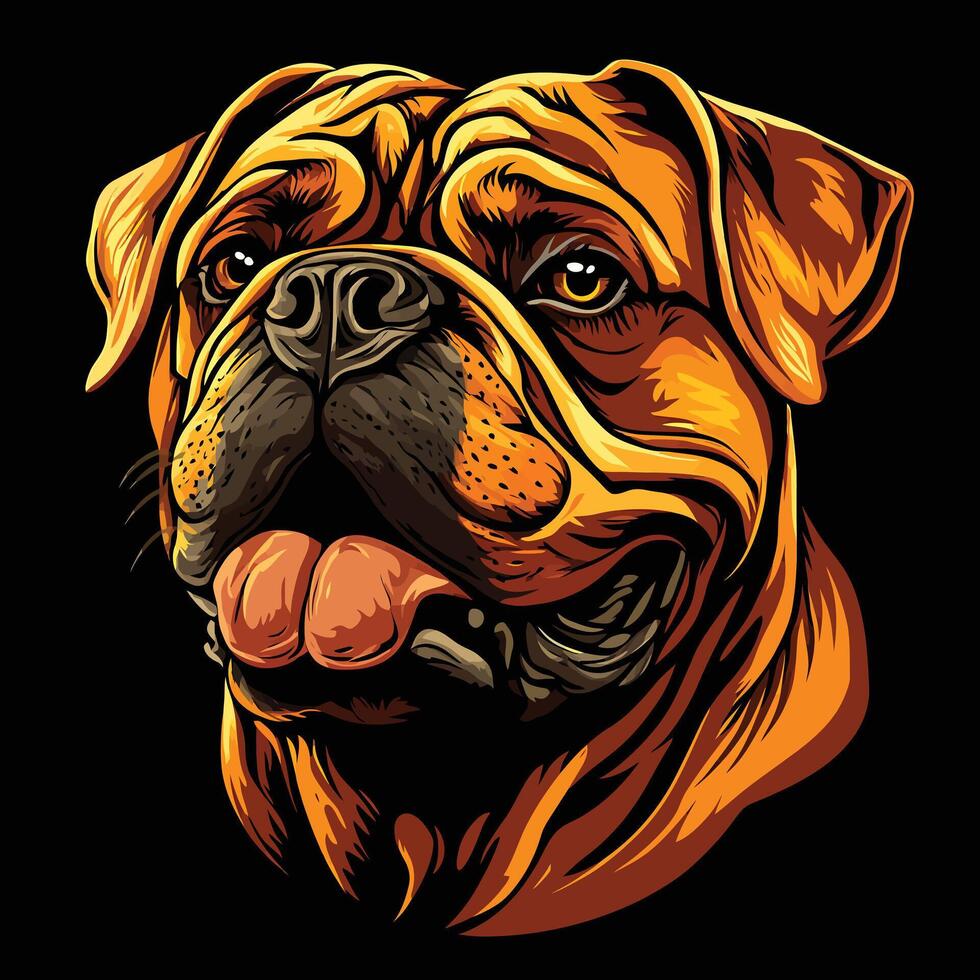 The dog is in a black background with a yellow tongue vector