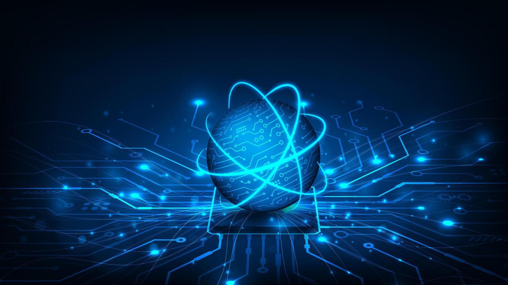 Futuristic world internet cyber technology concept. processor with circuit on blue background vector