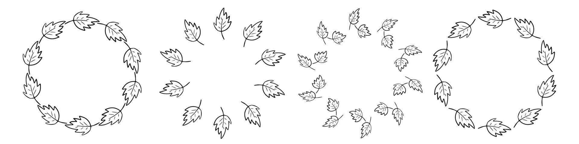 Hand-drawn circular leaf wreath frames set. botanical decorative borders made of leafy branches, ideal for invitations, wedding designs, eco branding, cards, and nature graphics. vector