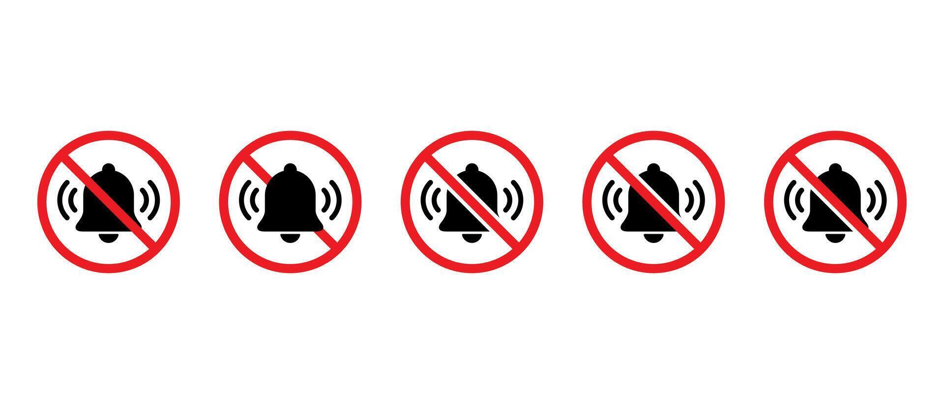 Bell prohibition icon set collection. Notification with forbidden sign. No alarm symbol vector