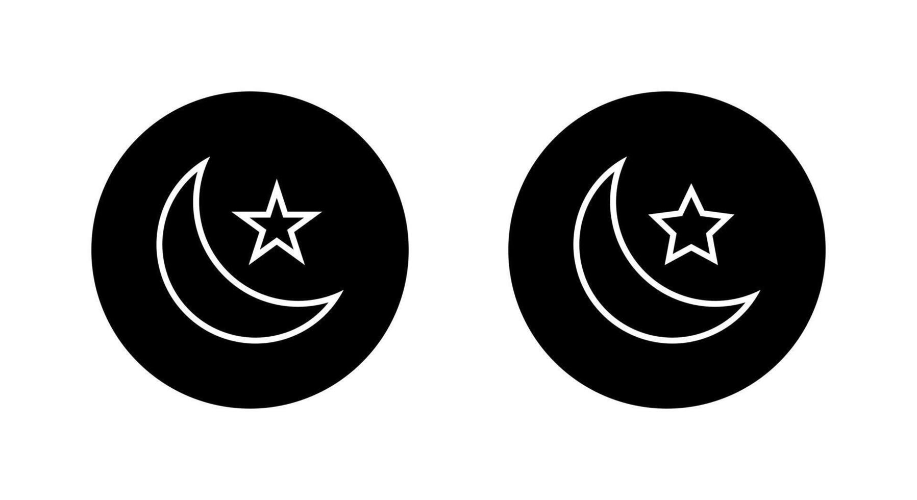 Crescent moon and star outline icon on black circle. Holy month of muslim community sign symbol vector