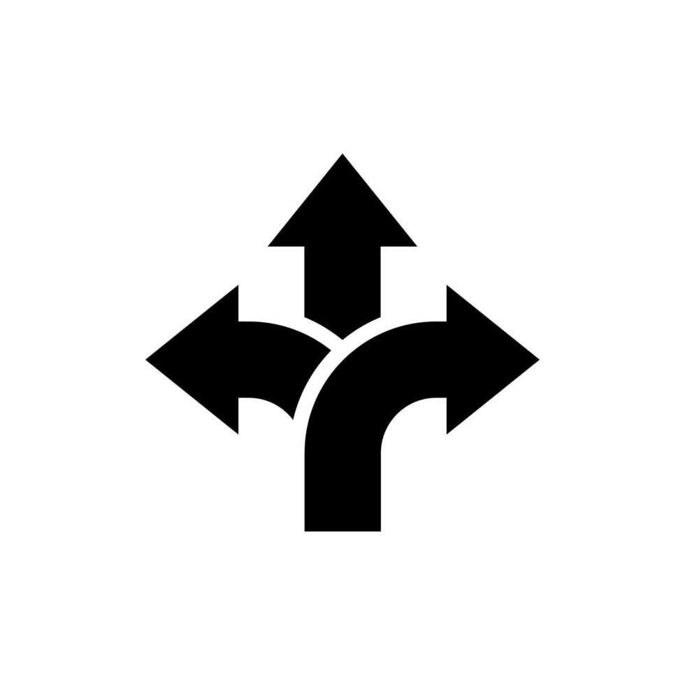 Three ways arrow up icon. Direction choice sign symbol vector