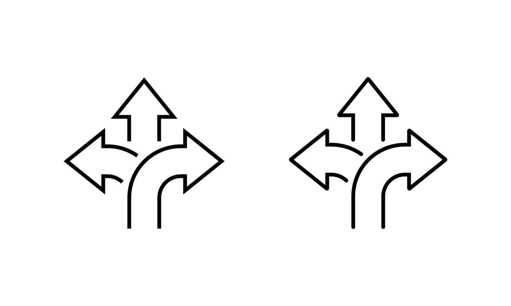 Three ways arrow up outline icon. Direction choice sign symbol. 3 intersection concept vector
