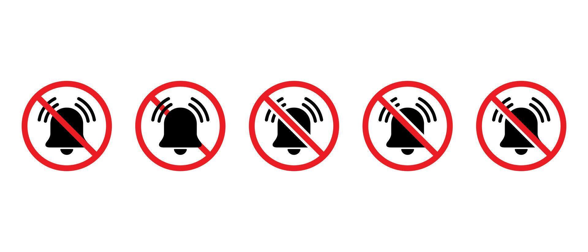Bell with forbidden icon set collection. Notification prohibition sign. No alarm symbol vector