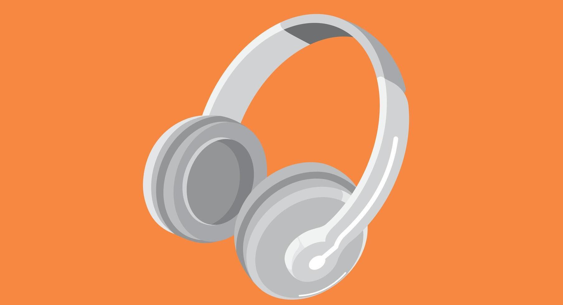 Flat design illustration of wireless headphones in an isometric view, showcasing modern audio technology and sleek design, symbolizing convenience and high-quality sound in a minimalist style. vector