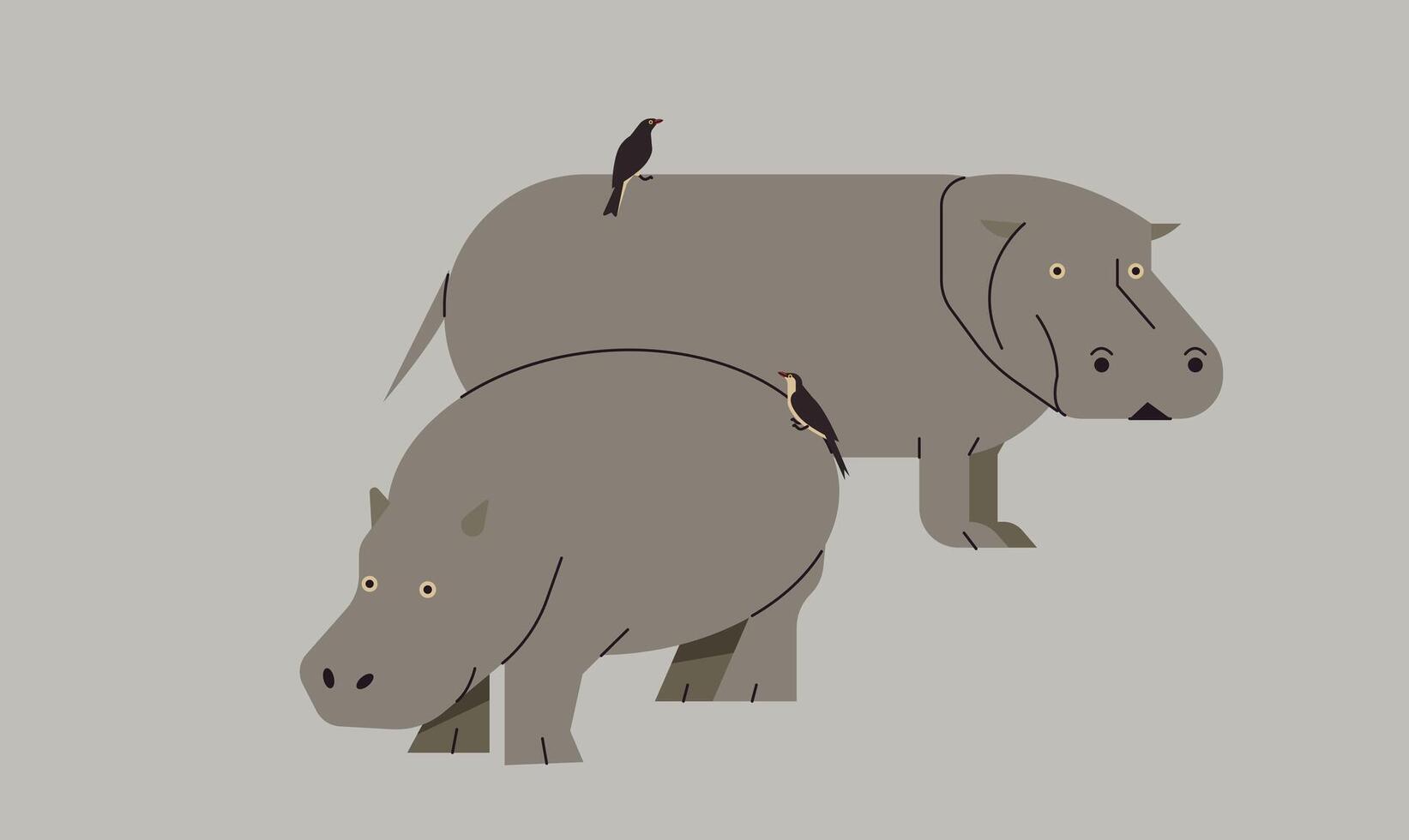 illustration of a hippo couple, symbolizing affection, strength, and the beauty of wildlife vector